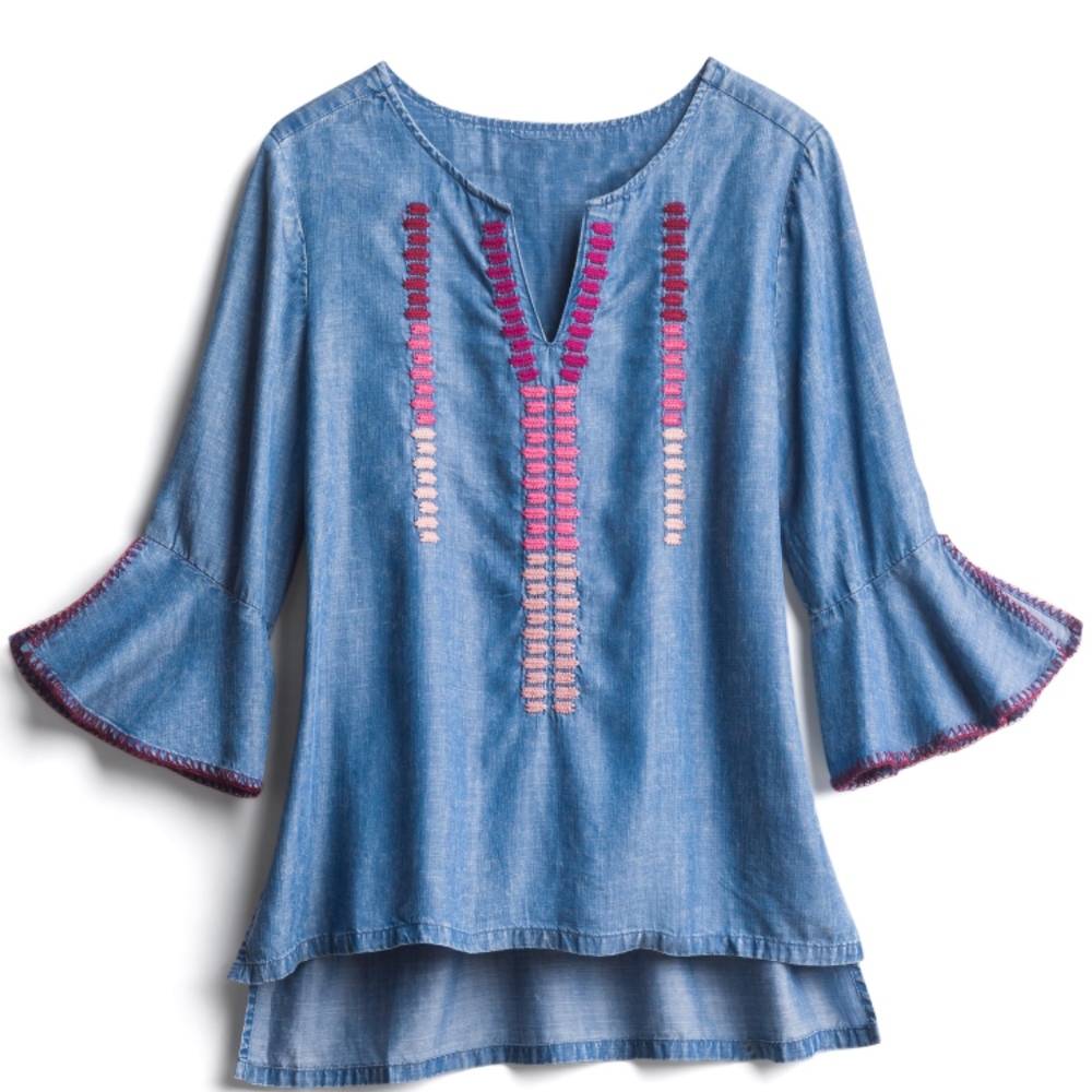 Billy T Embroidered Bell Sleeve Top